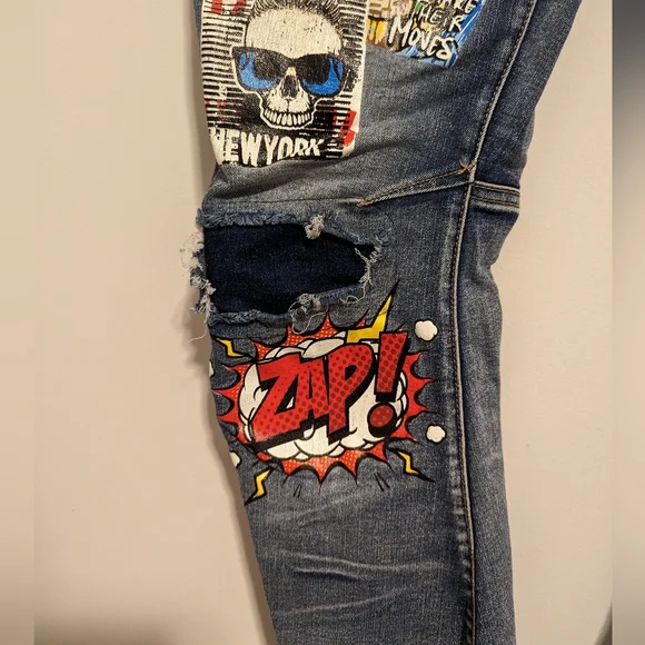 Premiere Denim Skinny Arc Supreme Flex Jeans comic print medium wash siz… - Picture 4 of 9